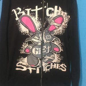 Luv Bunny Bitches Get Stitches Zip up Hoodie